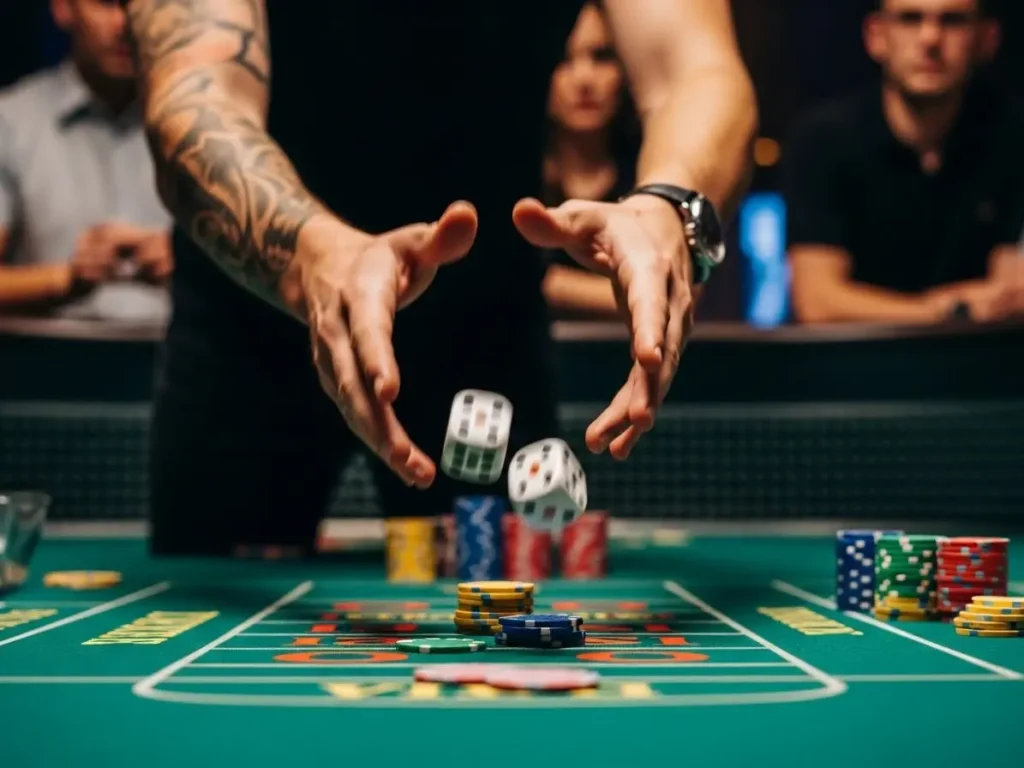 Close-up of hands throwing dice at NuStar Online Casino